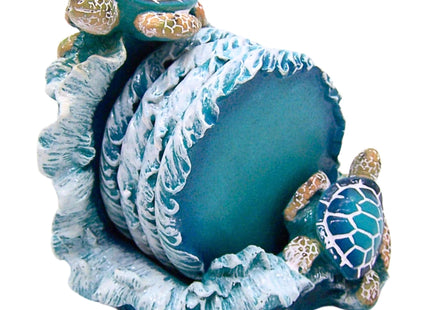 Blue Sea Turtle with Wave Design Coaster Set, Nautical Décor, Set of 4 Coasters, 5.25 Inches