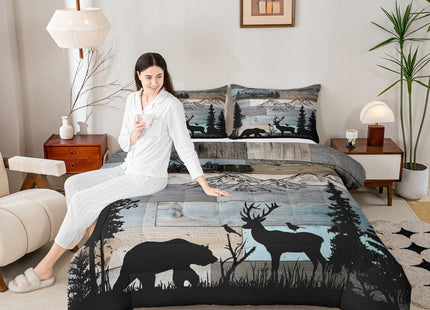 Erosebridal Rustic Farmhouse Comforter Set Queen Forest Cabin Bedding Set Woodland Hunting Bear Deer Comforter for Kids Boys Girls,Country Wildlife Animal Print Quilt Duvet