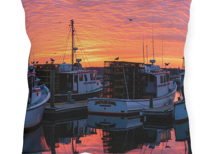 Lobster Boats in Maine Harbor Outdoor Pillow - Double-Sided with Vibrant Colors
