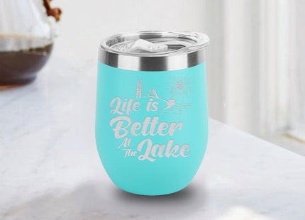 shop4ever Life Is Better At The Lake, Engraved Insulated Wine Tumbler, Teal