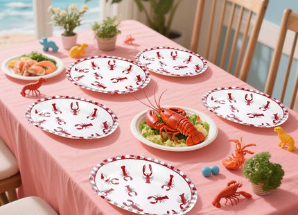 Greencian 50Pcs Crawfish Boil Red Grid Large Oval Paper Plate 12 x 10 Inch