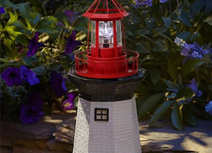 Solar Lighthouse Lamp, 360° Rotating LED Garden Light for Outdoor Decor