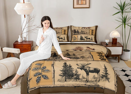 Feelyou Bear Cabin Moose Comforter Set Twin Size Boys Girls Bedding
