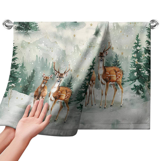 Cneztholim Winter Deer Hand Towels Pine Tree Forest Kitchen Dish Towels Snowflakes Dish Towel Soft Farmhouse Home Holiday Decor for Bathroom Kitchen 28.3 x 14.4 Inch