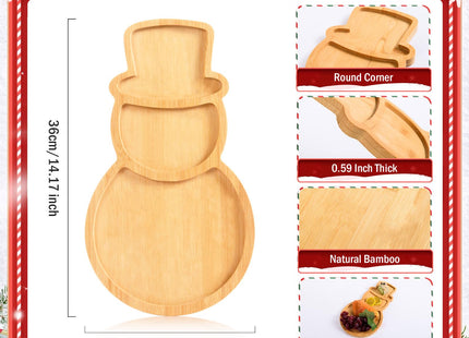 AWIZOM Snowman Wooden Serving Tray Christmas Bamboo Platter Winter Snowman Shape Charcuterie Board Decorative Wood Snack Dish Plate for Xmas Holiday Housewarming Present,14.17x8.15x0.59 Inch