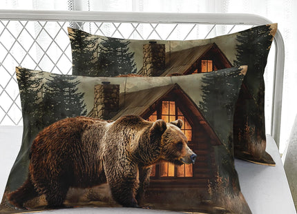AILONEN Boys Rustic Bear Bedding Set Twin XL Size,Wildlife Hunting Fitted Sheet with 2 Pillowcases,3 Pieces Bear Paw Printed Soft Sheet Set