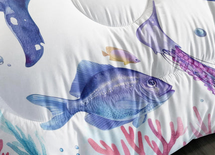 XYNHML Whale Jellyfish Shark Bedding Dolphin Coral Comforter 3Pcs Twin Underwater Fish Starfish Quilt Set for Kids Teens Girls Boys Clownfish Seaweed Bed Decor Set with 1 Comforter and 2 Pillowcases
