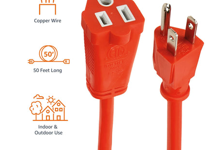 Amazon Basics 50-Foot 3-Prong Indoor/Outdoor Extension Cord, Heavy-Duty, 13 Amps, 1625 Watts, 125 VAC, Orange