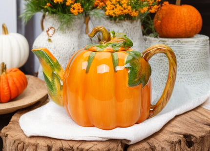 Fine Ceramic Pumpkin Teapot, 8" L