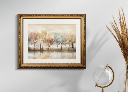 Gold Framed Fall Wall Art Canvas Print Autumn Forest Landscape Home Decor