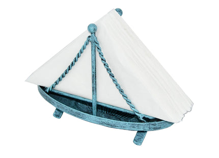 OwlGift Metal Sailboat Shaped Napkin Holder, Tabletop Paper Towel Dispenser, Mail Letter Sorter Rack, Document File Storage - Turquoise