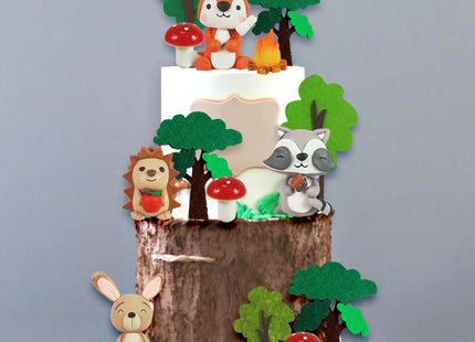 Woodland Animals Cake Topper with Fox Raccoon Hedgehog Rabbit Mushroom for Woodland Themed Birthday