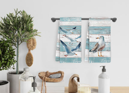 KFXHANGD Coastal Seagull Bird Kitchen Towels and Dishcloths Set of 2, Farmhouse Beach Seagulls Dish Towels, Nautical Beachy Hand Tea Towels for Bathroom Kitchen, Seagull Bathroom Decor, 16×24 Inch