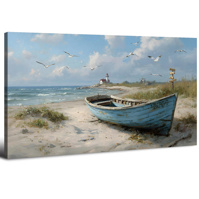 Coastal Wall Art Beach Wall Decor Nautical Ocean Canvas Picture Nature Seaside Sailboat Seascape Prints Painting Bathroom Decor Rustic Beach Scenery Artwork Living Room Bedroom Office Decor 20x40"