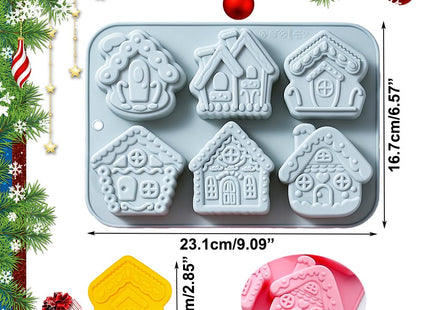 2 Pack Gingerbread House Cake Molds Christmas Gingerbread House Baking Mold 6-Cavity Silicone Village Gingerbread House Mold Perfect for Cake Cupcake Decoration Soap Pudding Chocolate Candy Ice Cube