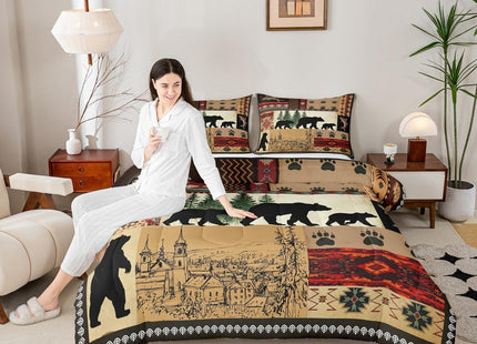 Erosebridal Rustic Bear Comforter Set, Southwestern Native American Twin
