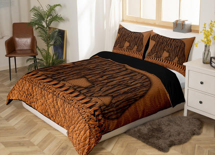 Erosebridal Oak Bark Bear Bedding Sets for Boys Men Twin,Hunting Woodland Animal Duvet Cover,Rustic Patchwork Brown Cowhide Leather Comforter Cover,Country Farmhouse Quilt Cover 1 Pillow Case