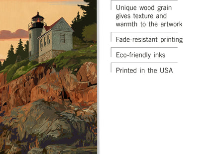Lantern Press 10x15 Inch Wood Sign, Ready to Hang Wall Decor, Acadia National Park, Maine, Bass Harbor Lighthouse