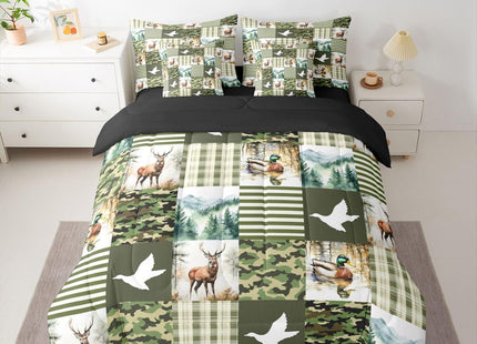Erosebridal Green Camo Twin Comforter Set with Sheets | Mallard Duck Camo Deer 7-Piece Bedding Set Mens Country Camouflage Bed in a Bag, Woodland Animals Farmhouse Bed Sets,Cabin Duck Hunting Decor