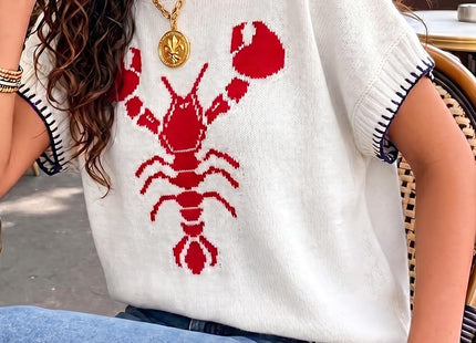 Womens Lobster Sweater Vest Casual Crawfish Knit Shirts Tops White Red XL