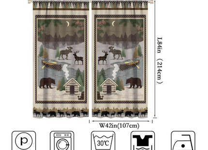 JESTRONRY Rustic Moose Bear Blackout Curtains,Forest Tree Farmhouse Cabin Country Decor Room Darkening Rod Sleeves Window Drapes for Bedroom Kitchen Bathroom W84xL84in