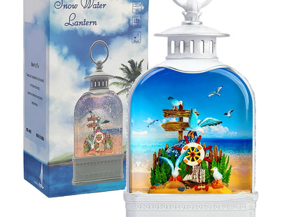 Nautical Theme Snow Globe Lantern with Music - USB or Battery Powered Light Up Water Lantern with Seagull - Swirling Glitter Water Globe for Summer Costal Ocean Decor - Gift for Ocean Lover (Seagull)