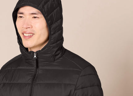 Amazon Essentials Men's Lightweight Water-Resistant Packable Hooded Puffer Jacket, Black, Medium