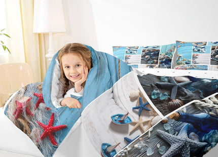 Erosebridal Nautical Theme Bedding Set,Seashell Conch Starfish Comforter Set Sea Ocean Animal Quilts Full,3D Beach Theme Patchwork Decor Duvet Set Coastal Lodge Cabin Soft Cozy Down Comforter,3Pcs