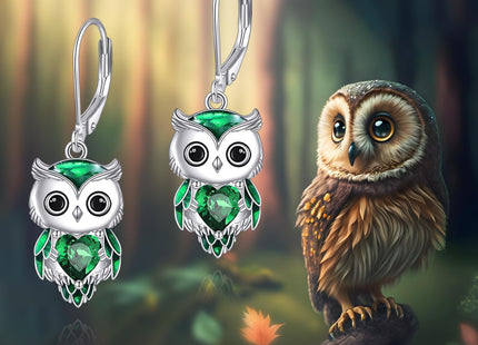 AINFQY Owl Earrings for Women Sterling Silver Owl Jewelry Birthstone Owl Dangle Earrings Christmas Gifts (05-May)