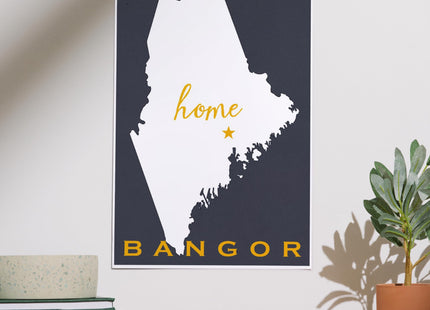 Lantern Press Bangor, Maine, Home State, White on Gray, 12x18 Inch Art Print, Home Decor⁠