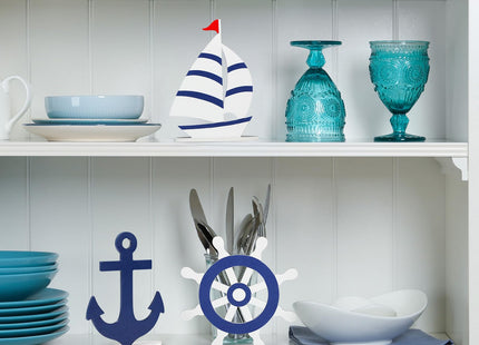 COCHIE Wooden Anchor Nautical Decorations Set of 3, Double-Sided Summer Nautical Tiered Tray Decor, Wood Cruise Anchors Sign for Tabletop, Home, Office, Desk, Shelf, Party Decoration (Sailboat)