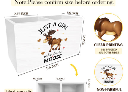 METNBASYY Moose Gifts Pen Holder for Desk, Deer Lover Gifts Pencil Organizer, Just a Girl Who Loves Moose Wooden Box Sign Desk Decor for Home Office Decoration