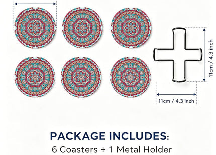 VowVibe Ocean Breeze Coastal Coasters, Serene Aqua Lace Circle Mandala Stone Mats, 6 Pcs Set, Relaxing Lake House Table Protectors