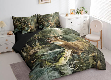 Erosebridal Deer Fish Comforter Set with Sheets (7 Pieces,Twin Size)