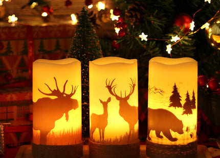 GenSwin Flameless Led Candles with Hemp Rope & Timer Deer Moose Bear