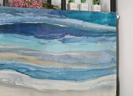 Coastal Beach Valances - Navy Blue Kitchen Curtains - Abstract Blue Wave Window Treatment - Modern Ombre Valances for Living Room, Bedroom & Bathroom - 42"x12"