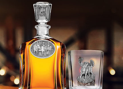 Heritage Pewter Moose Square Shot Glass | Hand-Sculpted 1.5 Ounce Shot Glass | Intricately Crafted Metal Pewter Inlay
