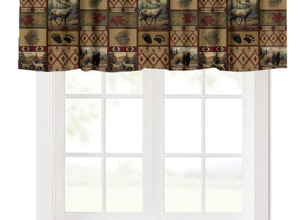Rustic Moose Deer Bear Valance, Retro Rustic Vintage Bear Cottage Country Style Rustic Cabin Farmhouse Pinecone Windows Curtain Valance for Kitchen Bedroom Living Room, One Panel 54x18in