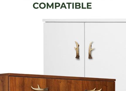 Rivers Edge Products 2-Pack Drawer Pulls, Poly Resin Cabinet Knobs with Screws, Cabinet Handles for Bathroom, Kitchen, or Furniture Dresser, Deer Antlers
