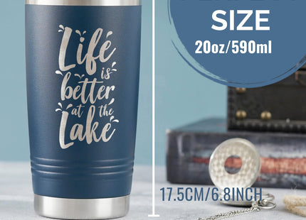 Onebttl Lake House Gifts, Lake Life Gifts for Women/Men, 20oz Insulated Tumbler, Perfect for Boat Owner/Lake Lovers - Life is Better at the Lake (Blue)