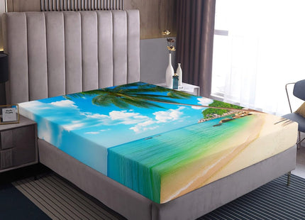 Erosebridal Ocean Beach Fitted Sheet Twin Size Palm Trees Bed Sheet Set Coastal Nature Theme Bed Cover for Kids Boys Girls Teens, Hawaiian Bedding Set, Blue White Room Dorm Decorative