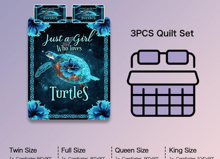 SOULZZZ Just A Girl Who Loves Turtles Quilt for Teens Boys and Girls Boho Turtle Bedding Set Twin Size Sea Turtle Ocean Animal Bed Set with 2 Pillowcases