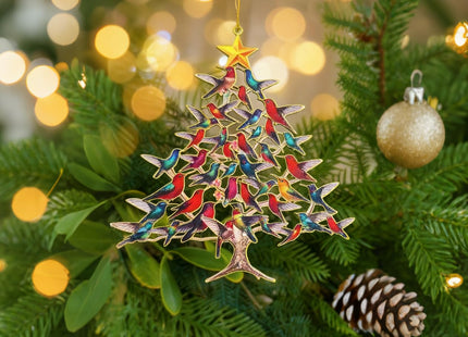 Stacked Hummingbird Christmas Decorations Hummingbird Christmas Ornament, 2D Laser-Cut Iron Metal Decor for Holiday