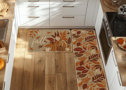 Artoid Mode Maple Leaf Pumpkin Fall Kitchen Mats Set of 2-17x29+17x59