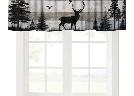 JanJCurt Rustic Deer Valance, Retro Cabin Farmhouse Country Blue Brown Wooden Wild Animals Deer Bird Print Blackout Window Valance for Living Room Bedroom Kitchen, 54x18inch
