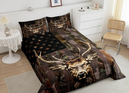 Camo Bedding Set for Boys Kids,Deer Comforter Sets American Flag Camouflage Down Comforter Hunting Woodland Moose Wildlife forest Twin Bed Set,Rustic Farmhouse Cabin Lodge Quit for Men Bedroom Decor