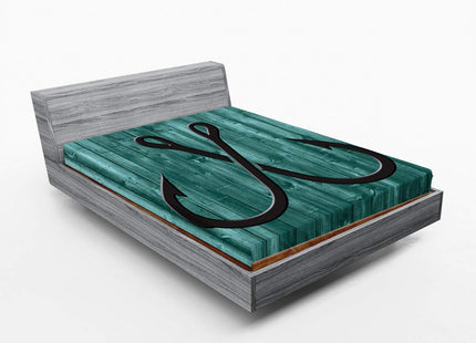 Ambesonne Nautical Fitted Sheet, Fishing Lures Anchor Modern Abstract Painting Wooden Frame Rustic, Soft Decorative Fabric Bedding All-Round Elastic Pocket, Full Size, Teal Brown