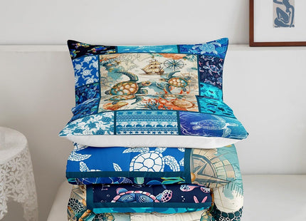 Castle Fairy 3D Sea Turtle Comforter Set Compass Sailboat Bedding Set for Kids Girls Women Adults Nautical Theme Comforter Sea Animals Quilted Duvet Set Bedroom Collection Twin Size 2Pcs
