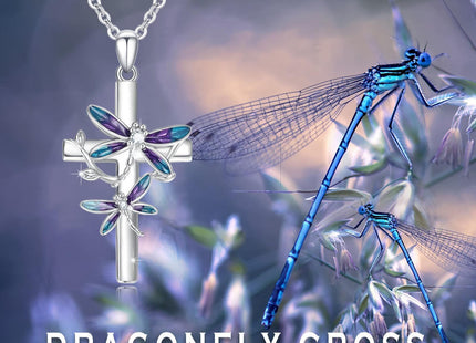 OHAYOO Dragonfly Cross Necklace for Women, Dragonfly Cross Pendant, Religious Jewelry Gifts