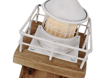 Linfevisi Wood Lighthouse Decor Rustic LED Light House Decor Wooden Decorative Nautical Lighthouse Statue Coastal Beach Themed Lighthouse Handcrafted Tabletop Decoration Home Bathroom (13.78")